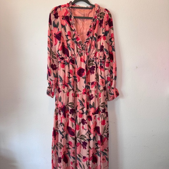 Brand New Pink Floral Ruffle Maxi Dress | Size Small (US 4-6) - Picture 1 of 4